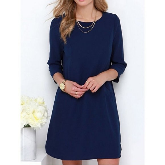 BB Dakota Dresses & Skirts - BB Dakota Jazlyn Crepe Shift Dress Navy Blue Zip